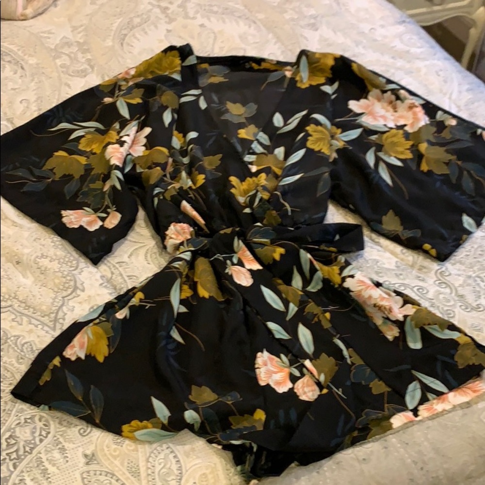 Deep blue floral kimono style romper
